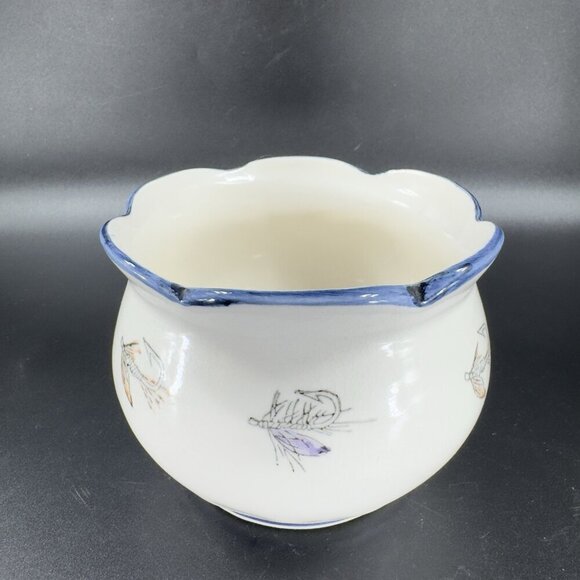 Vintage Ceramic Dish Bowl Flower Pot Container With Fish Trout Design Wavy Edges - Picture 11 of 13